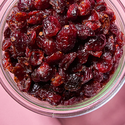 Organic dried cranberries sweetened with organic apple juice