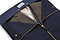 navy trifold opened with a suits inside