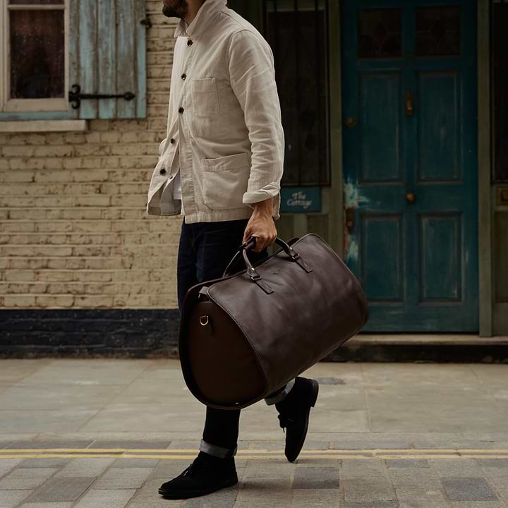 Leather Suit Carrier Holdall | Brown Garment Duffel Bag – Bennett