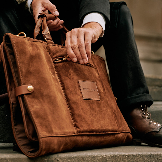 Brown Suede Suit Carrier for 3 Suits | Luxury Garment Bag