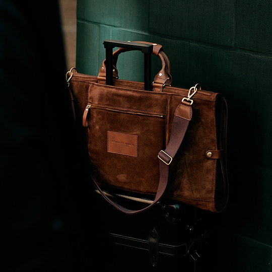 Brown Suede Suit Carrier for 3 Suits | Luxury Garment Bag