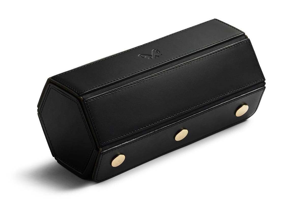 Black Leather Watch Roll | Triple Travel Watch Roll | Bennett Winch