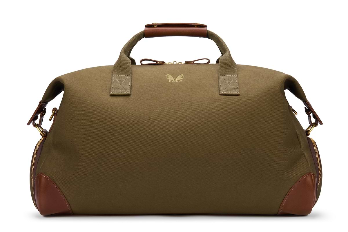 Bennett Winch olive canvas and leather weekender bag