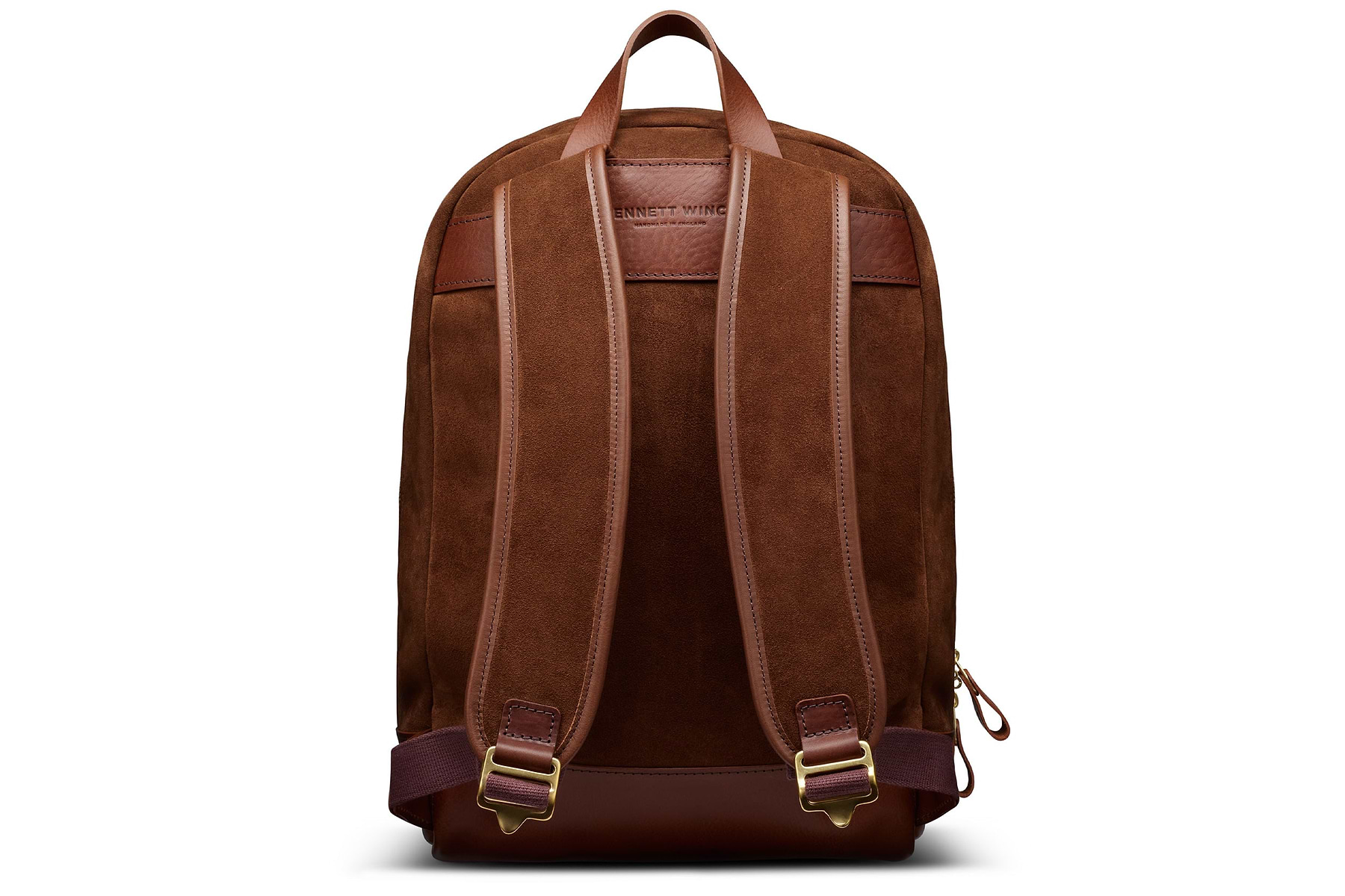 back view of brown suede backpack