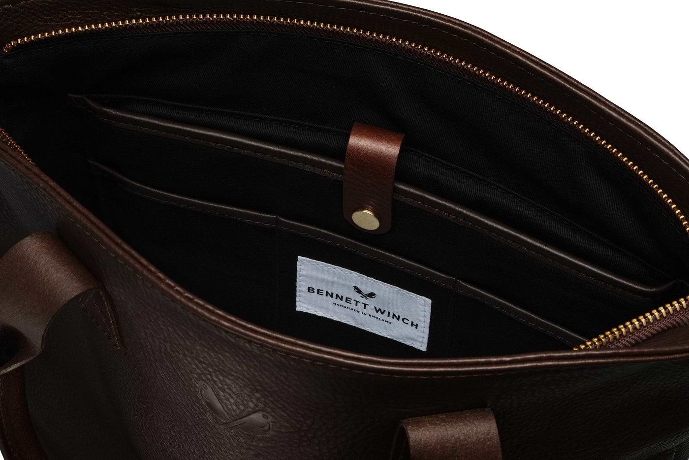 organizer in brown leather tote 