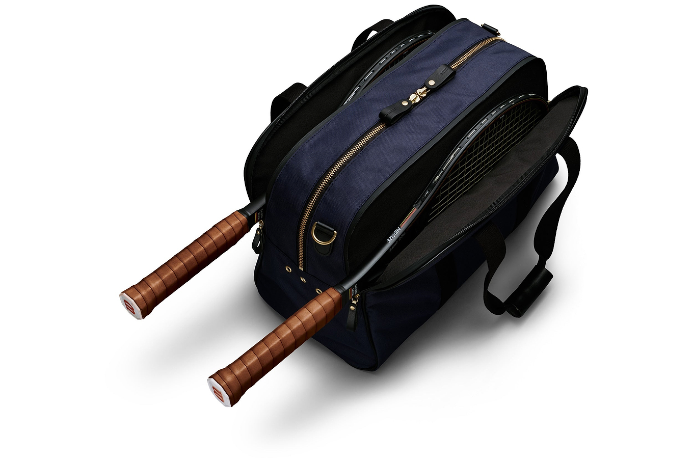 top view of the navy 2 racket tennis bag