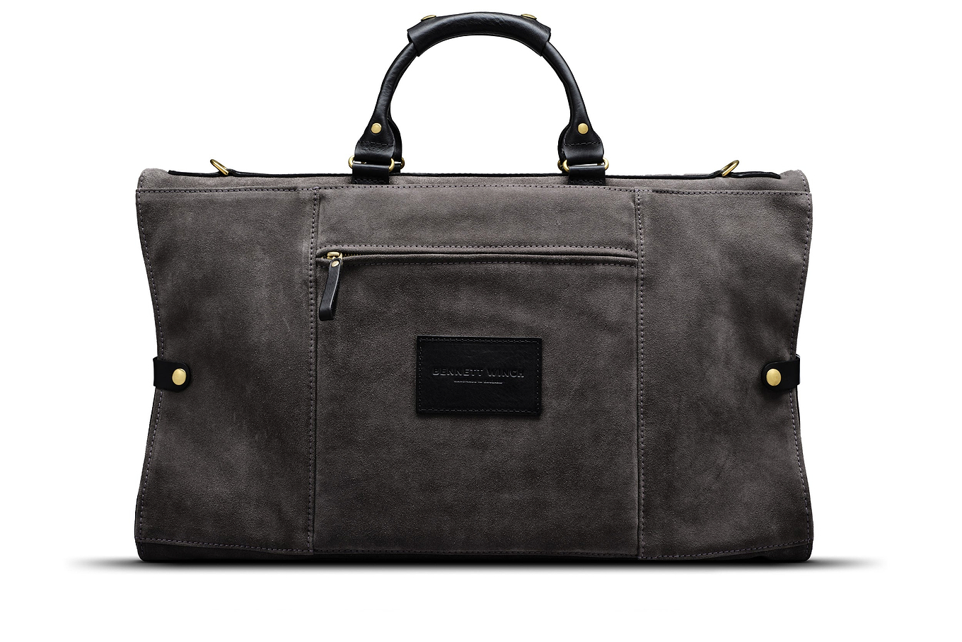 back view of grey suede trifold