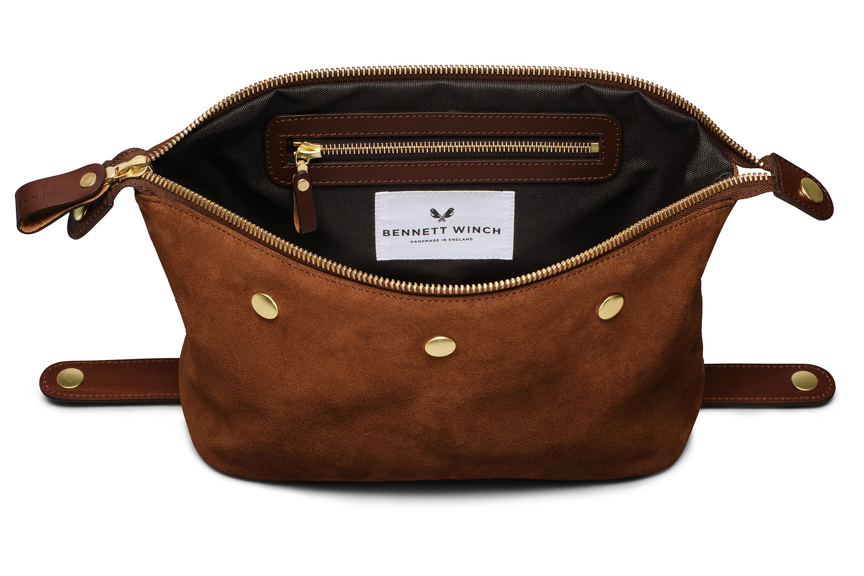 Luxury brown suede toiletry bag with zipper inside 