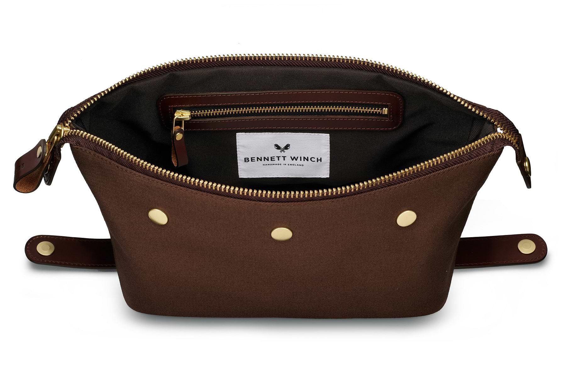Luxury brown canvas toiletry bag with zipper inside 