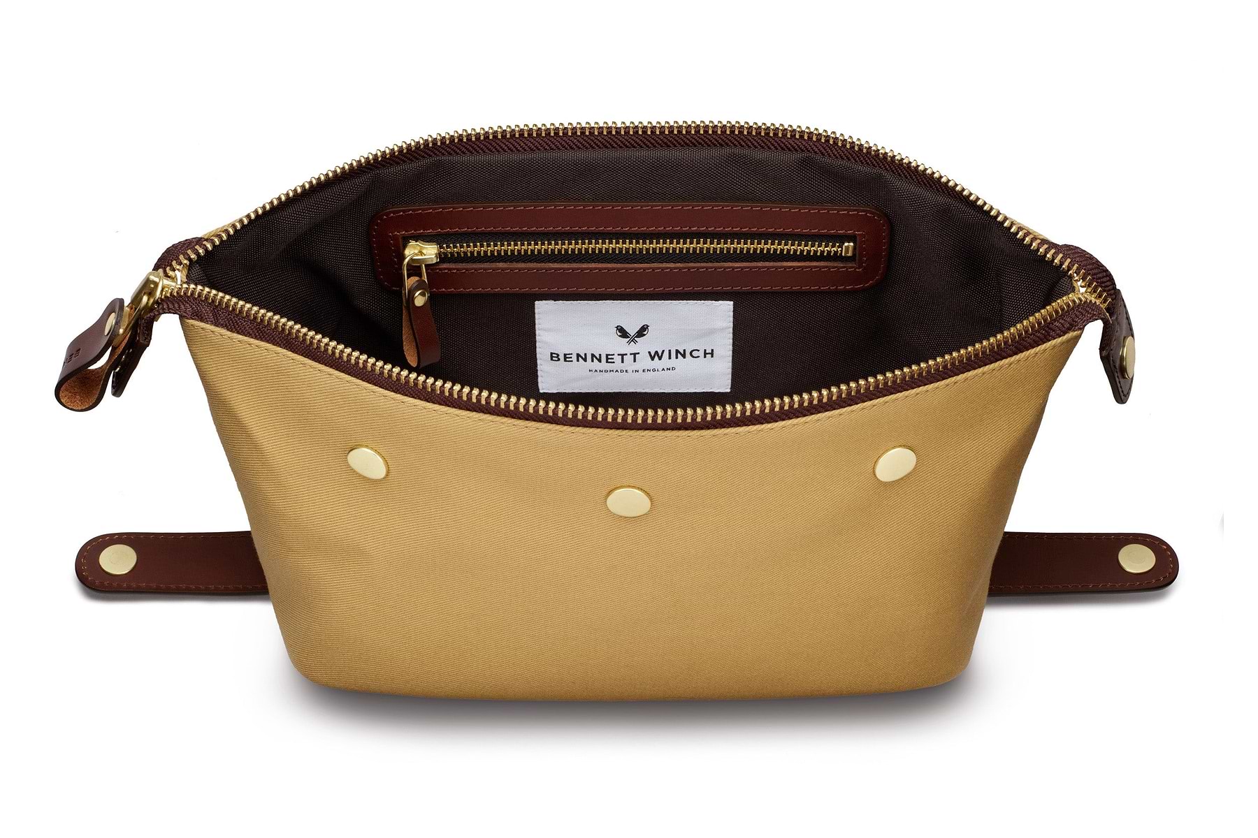 Tan wash bag with zipper inside 