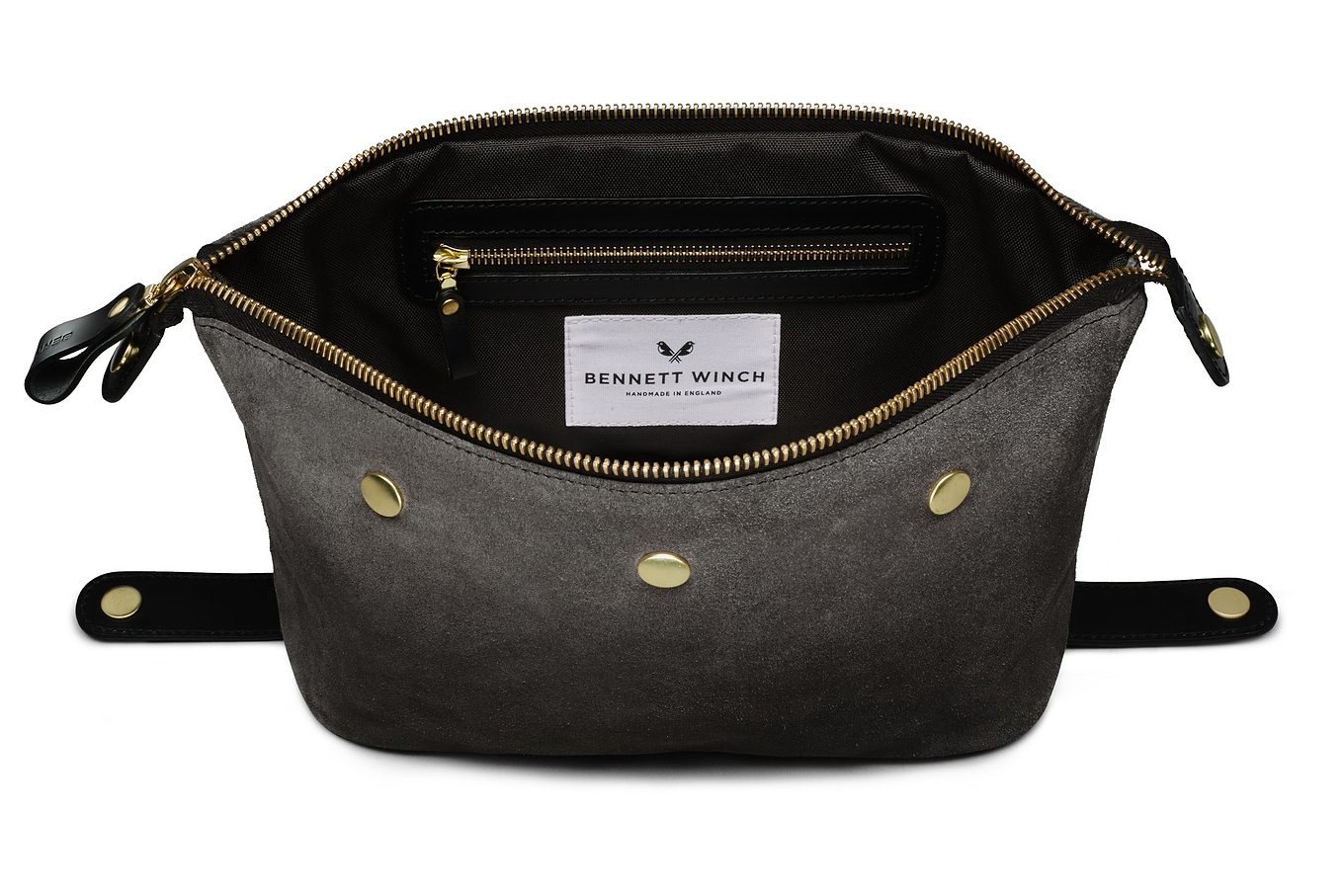 Luxury grey suede dopp kit with zipper inside 
