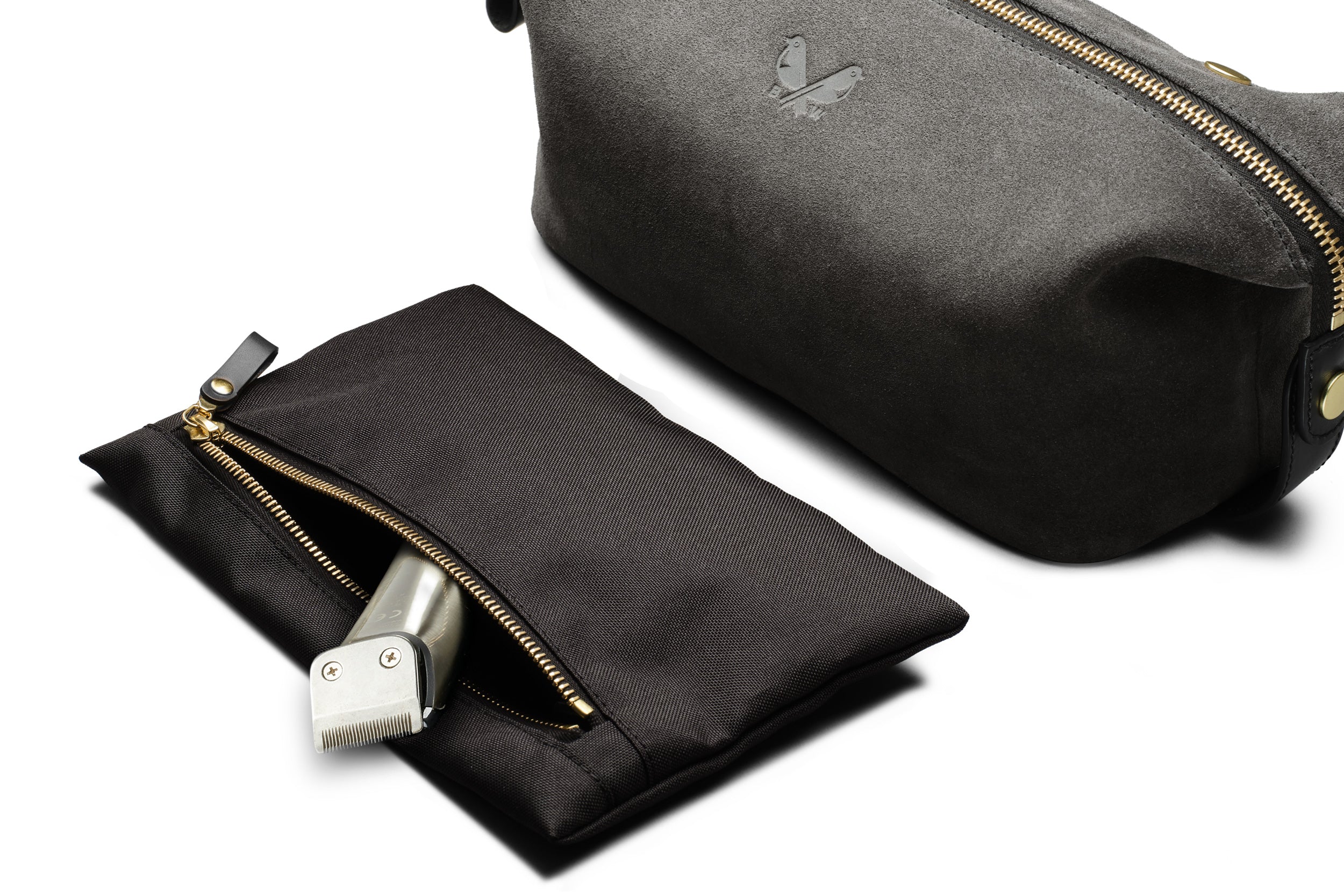 Suede Wash Bag / Dopp Kit - Storm Grey