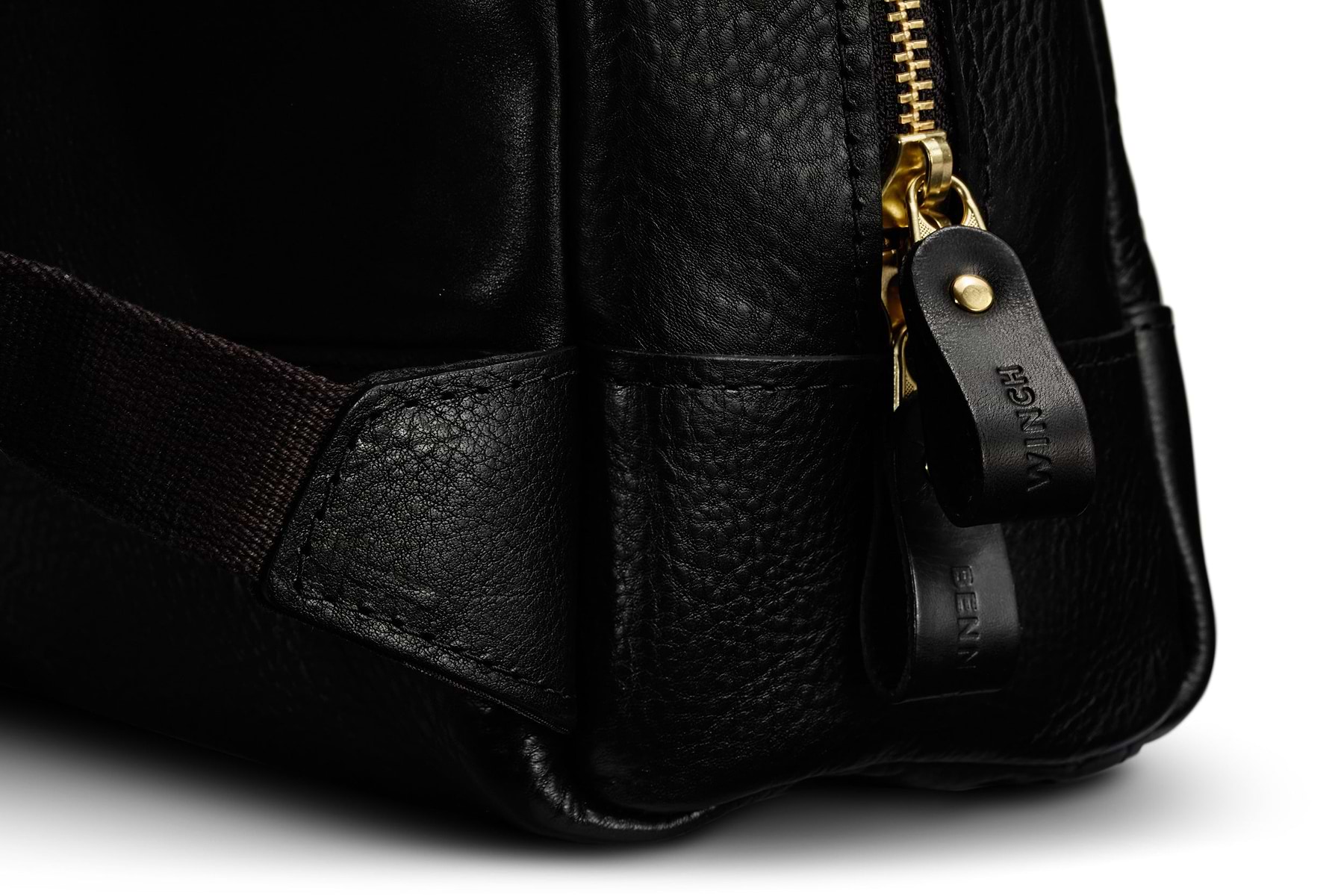 black zipper closure on leather black backpack