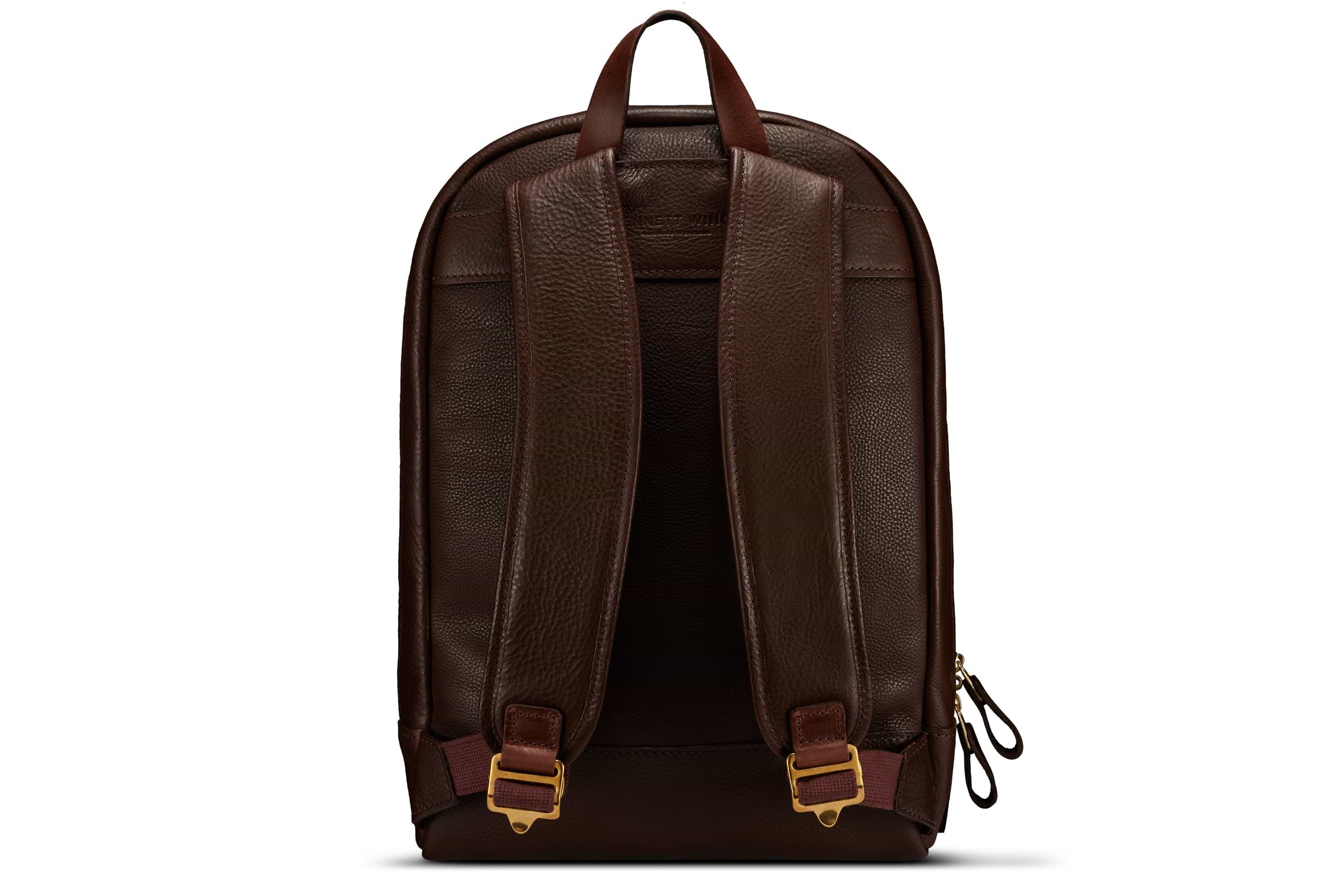back view of high end brown leather backpack 