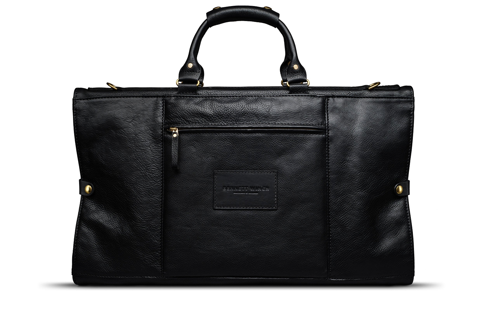 back side of black leather trifold