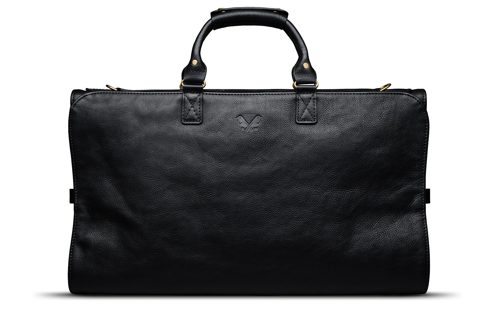 front view of black leather trifold
