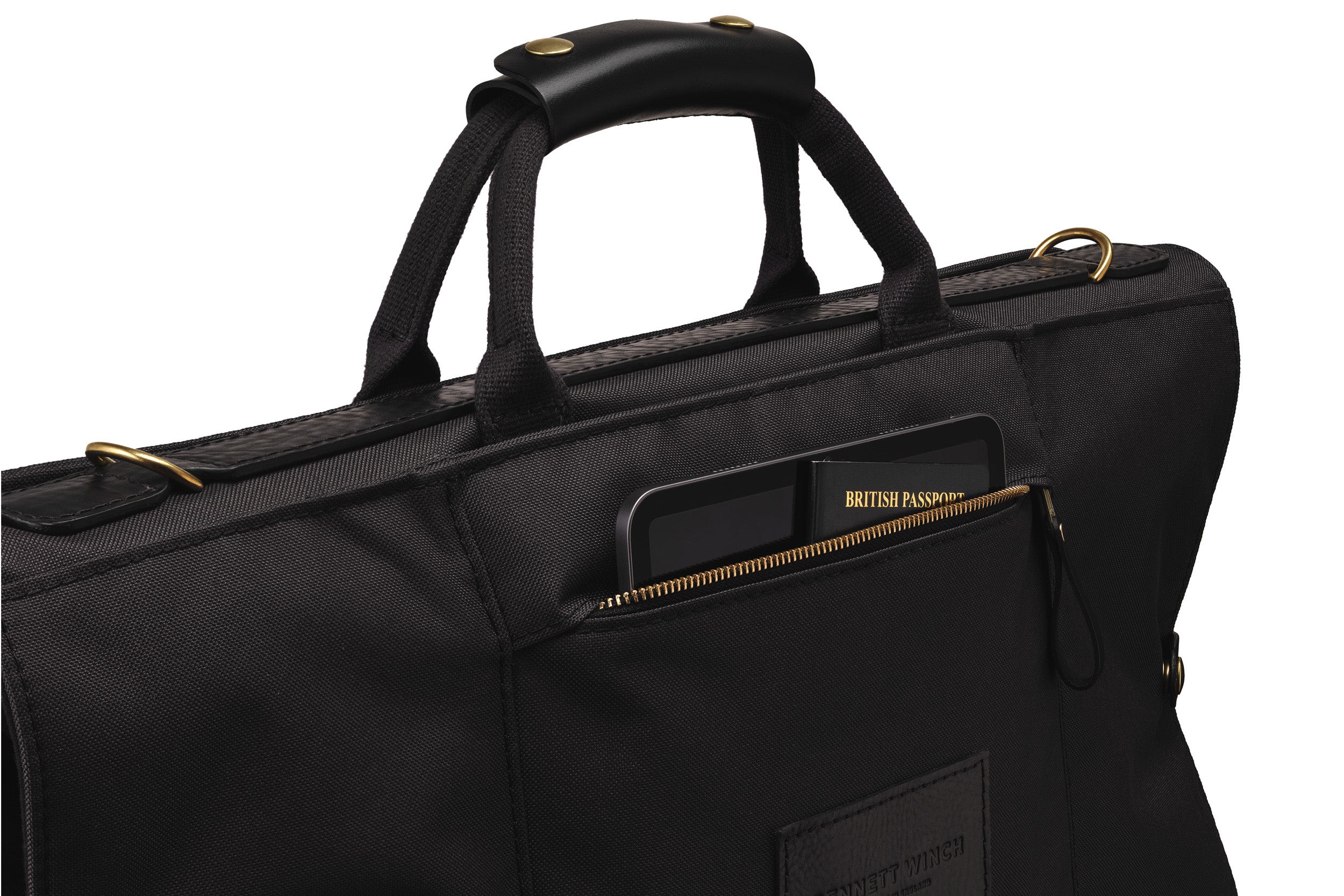 view of back storage pocket on the black trifold