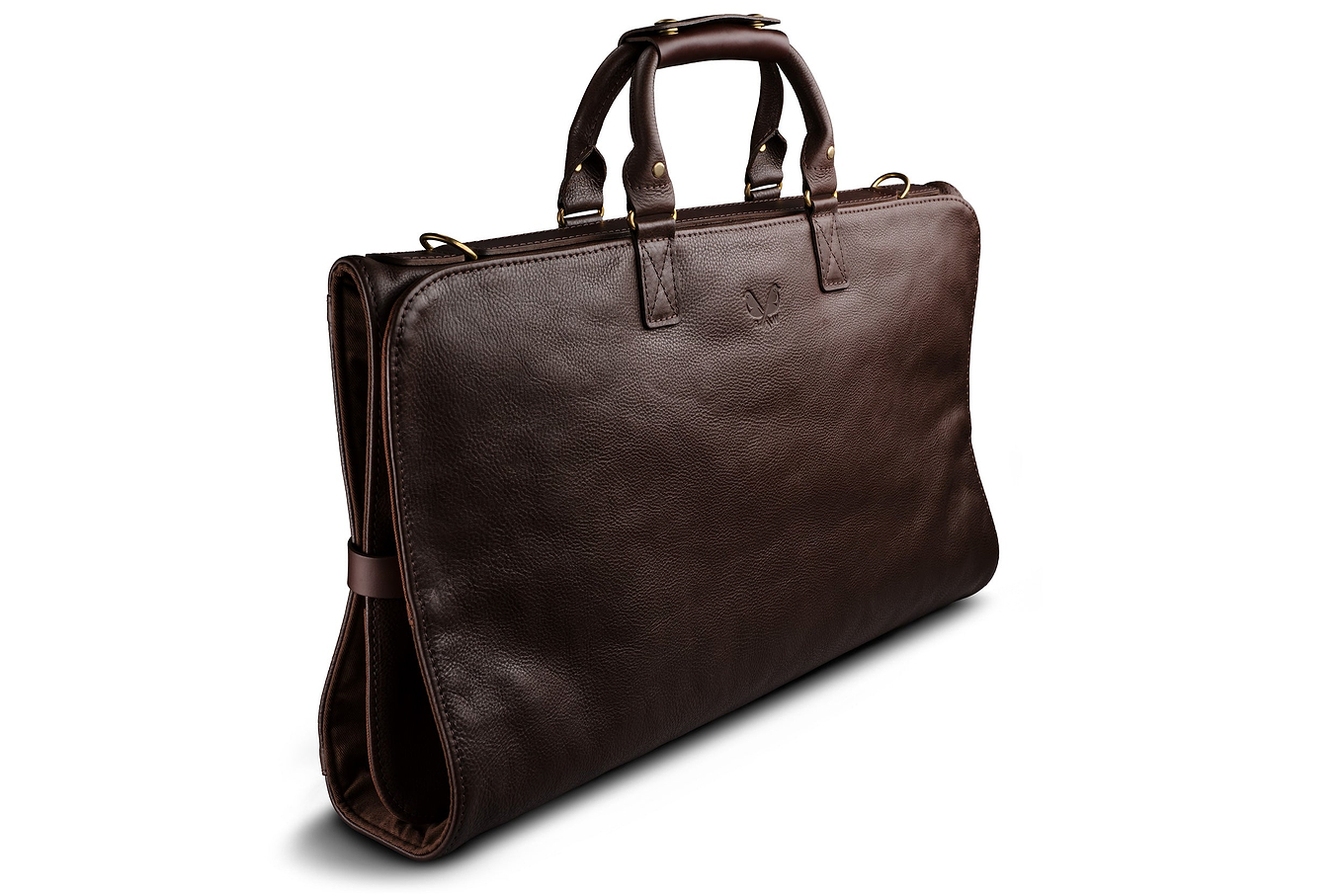 side view of sleek brown leather trifold