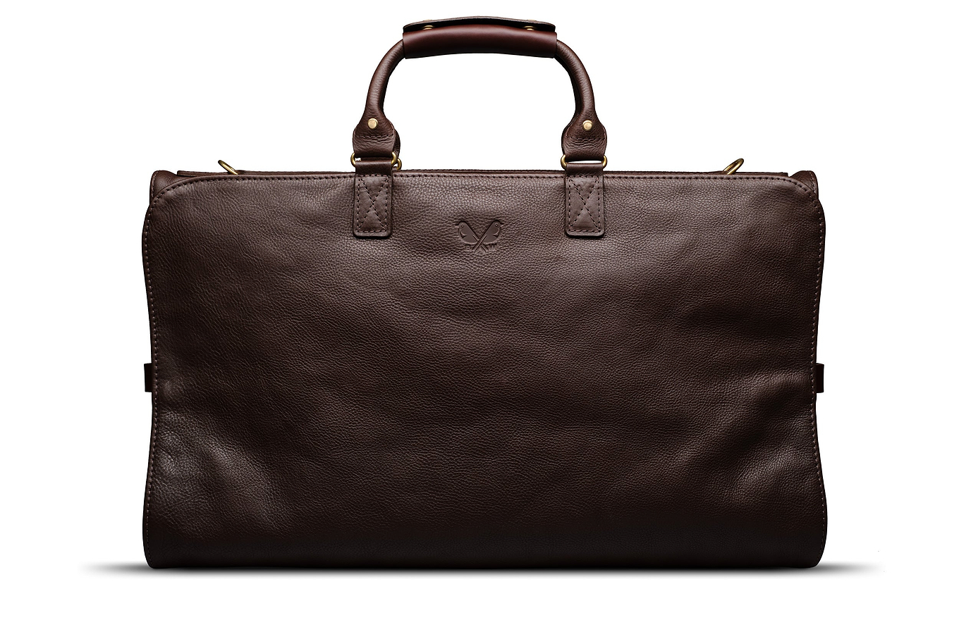 front view of brown leather trifold