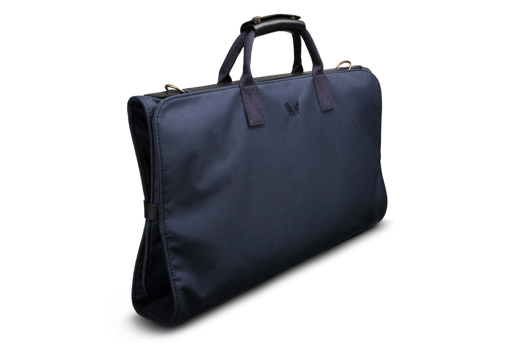 side angle view of luxury navy trifold 