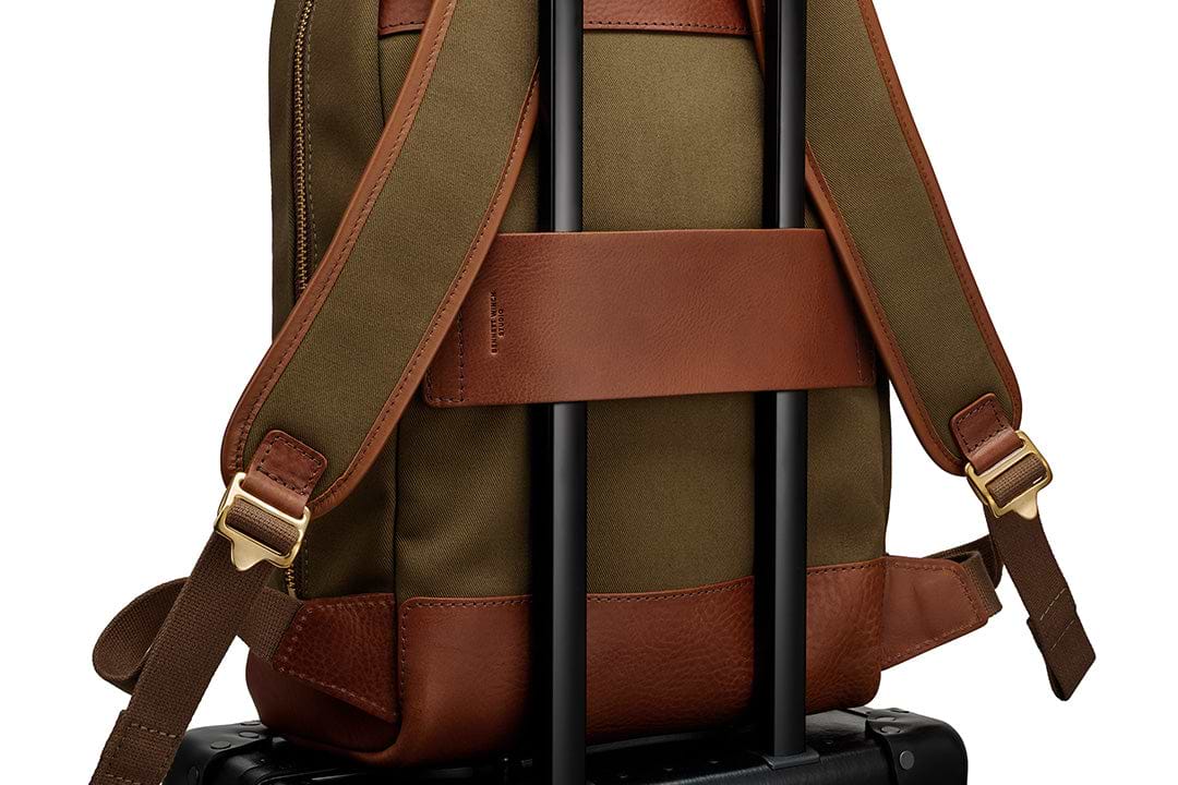 leather luggage strap on the backpack 