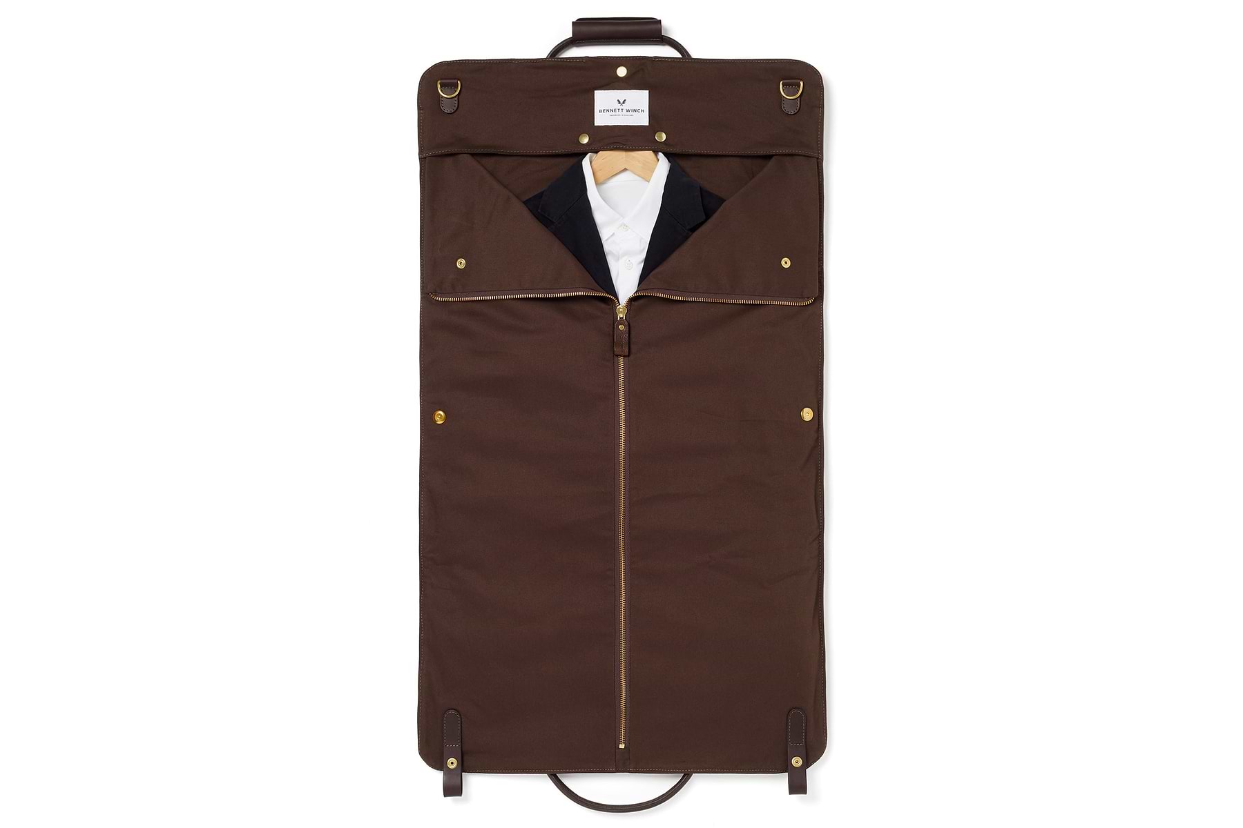 brown leather suit carrier