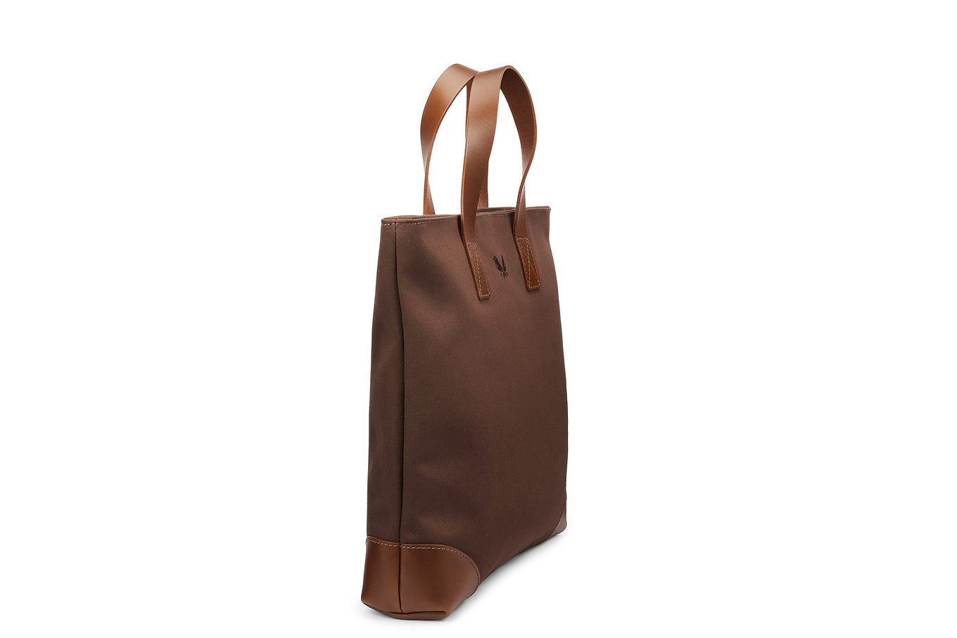 side view of quality brown canvas tote