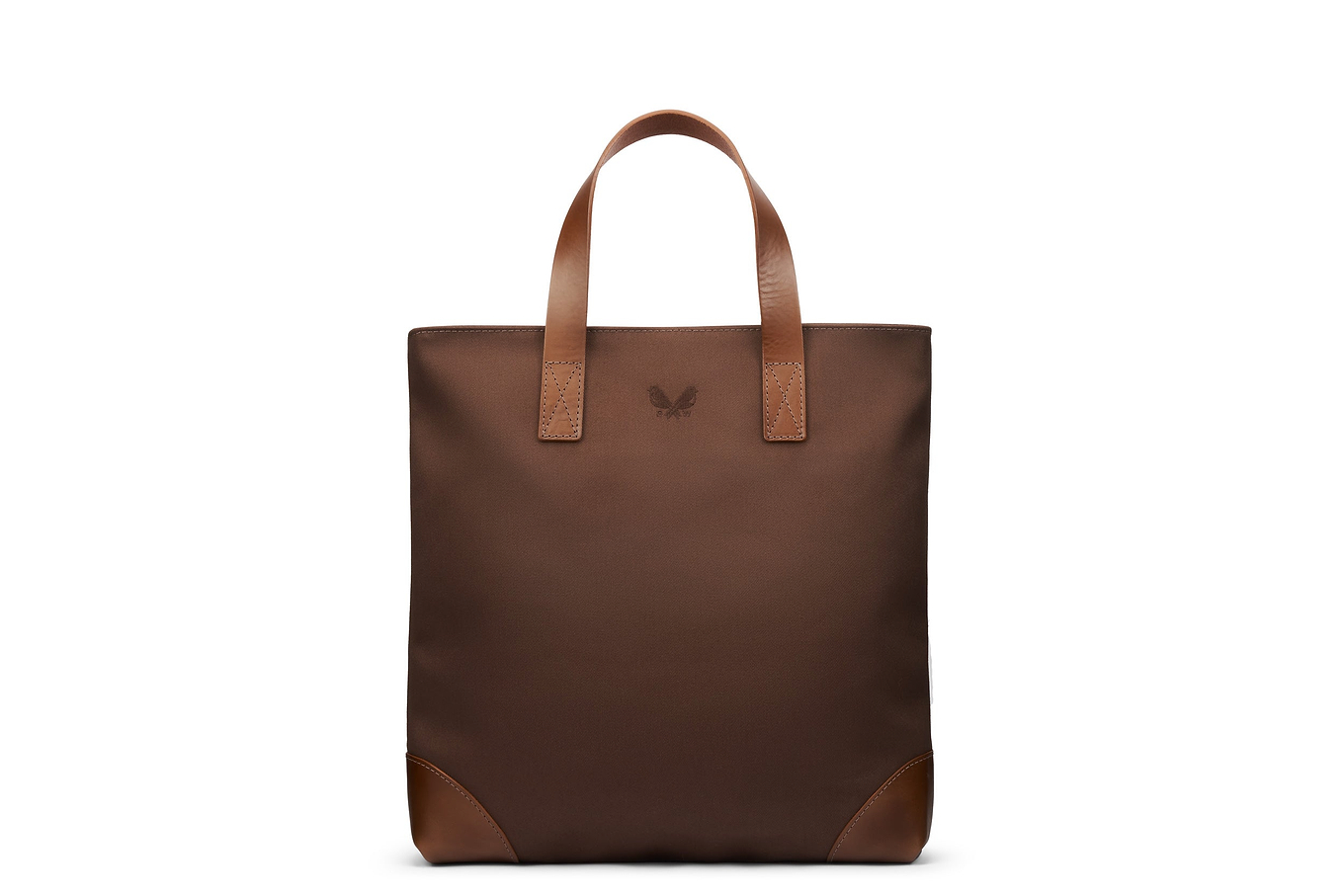 front view of brown canvas tote