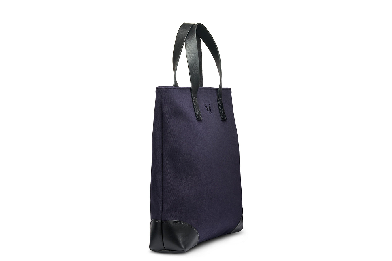 side view of navy canvas tote