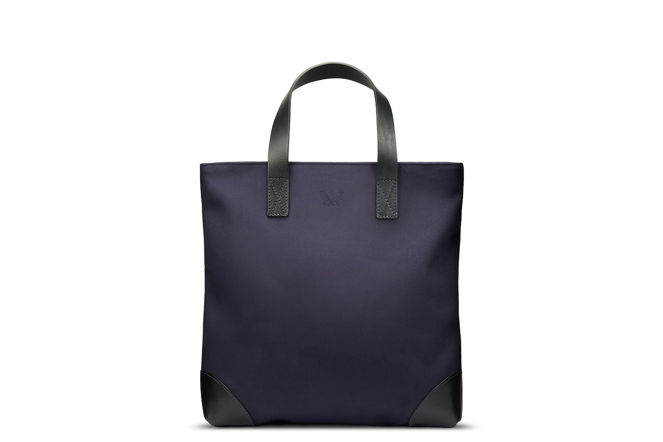 front of sleek navy canvas tote
