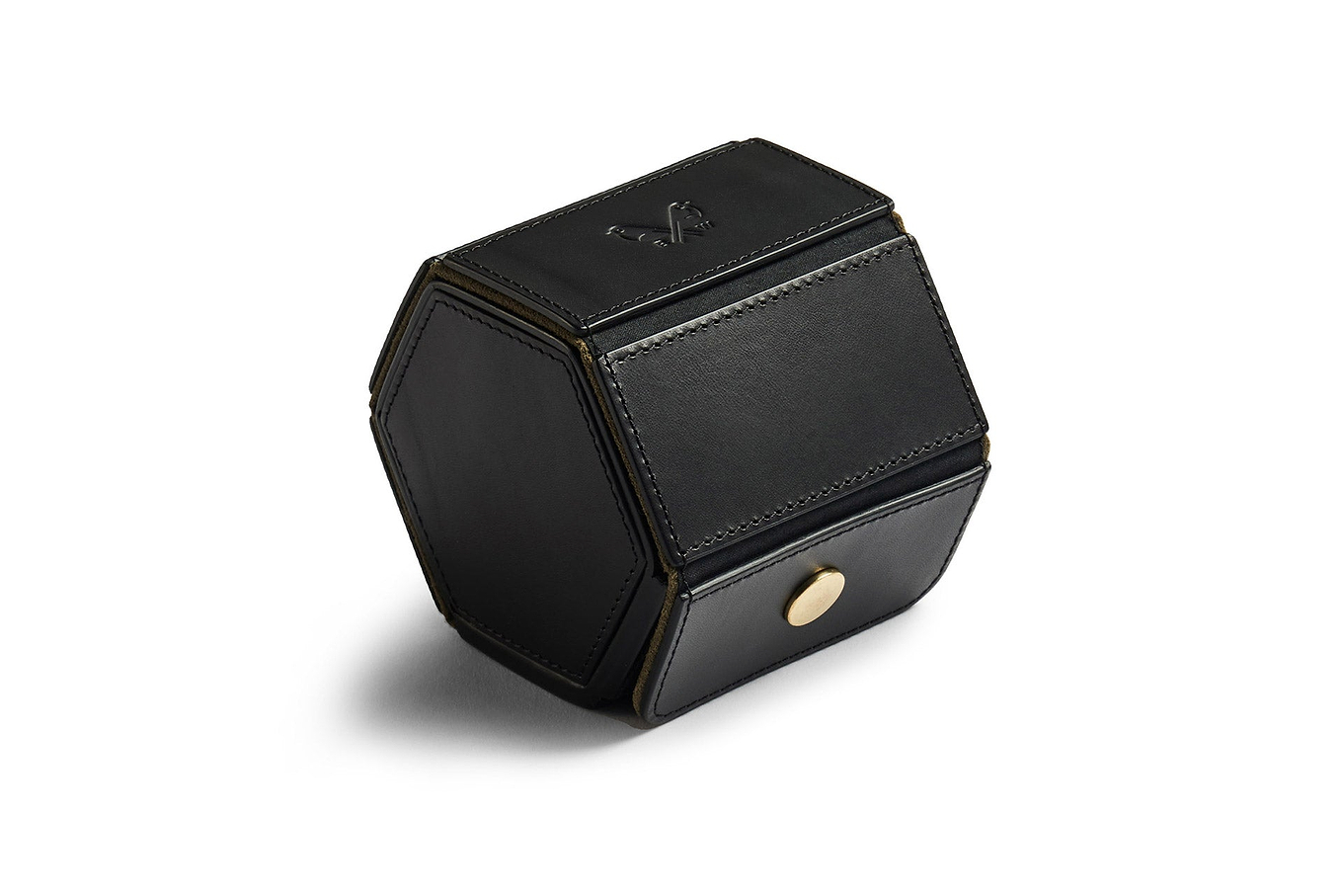 front view of luxury black leather single watch roll