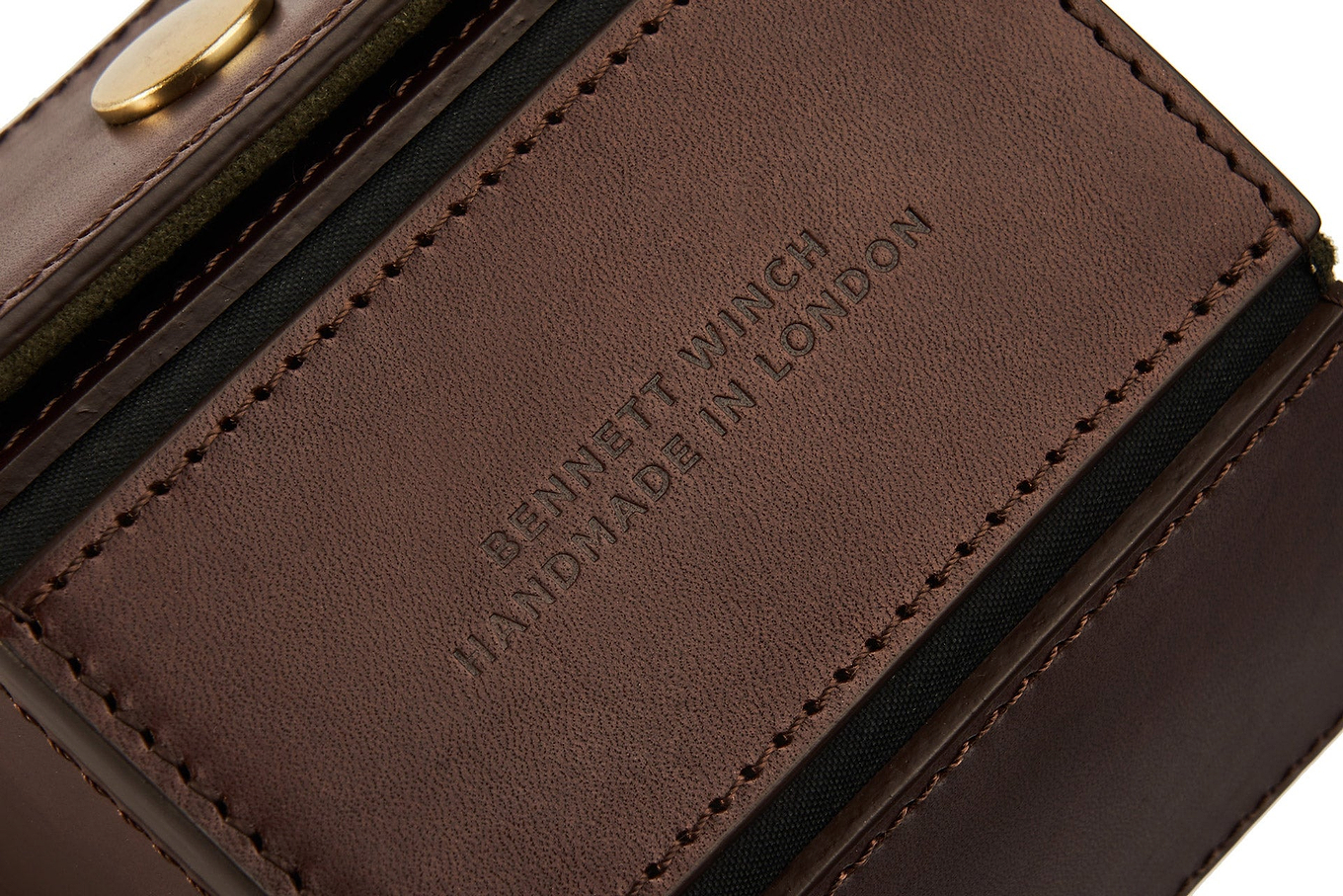Bennett Winch made in London stamped into the brown leather single watch roll
