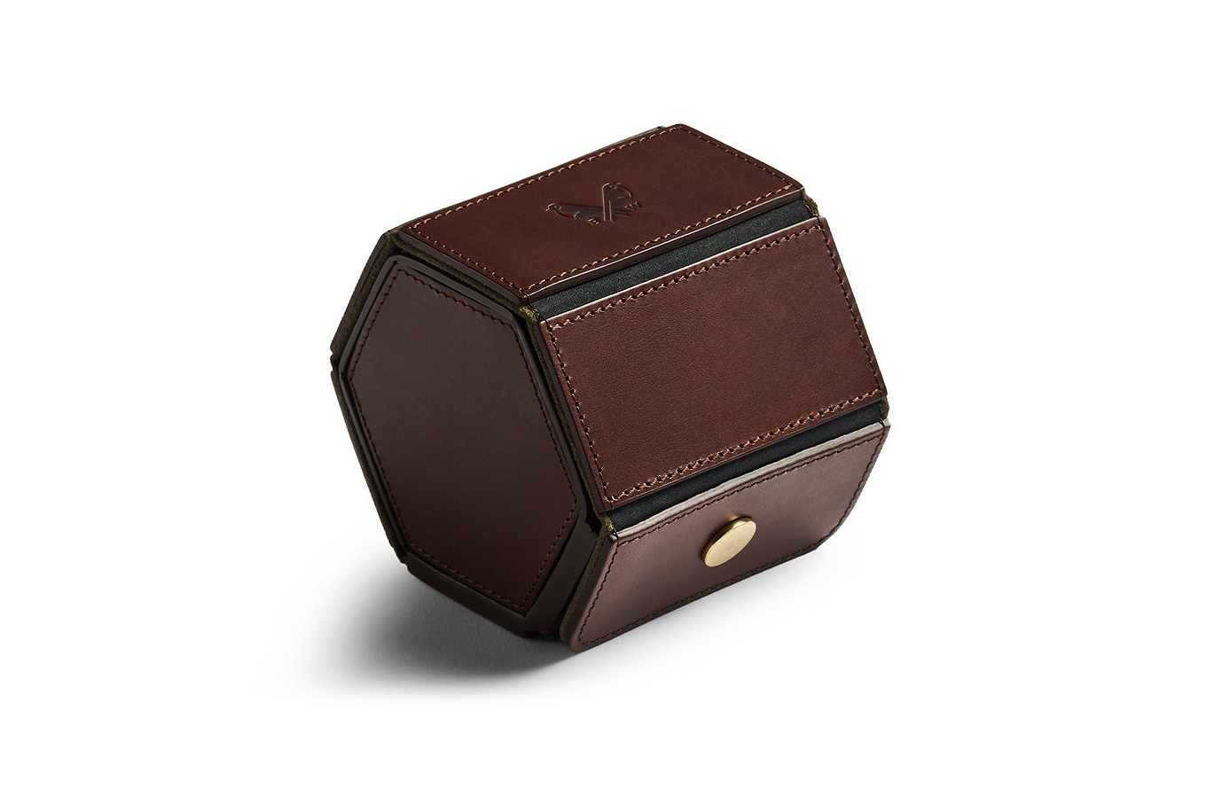 front view of luxury brown leather single  watch roll