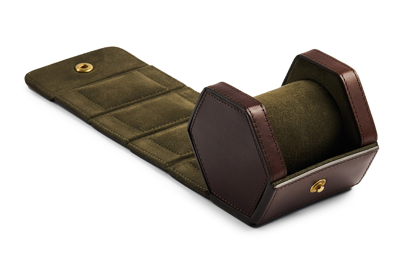 Brown leather single watch roll open 