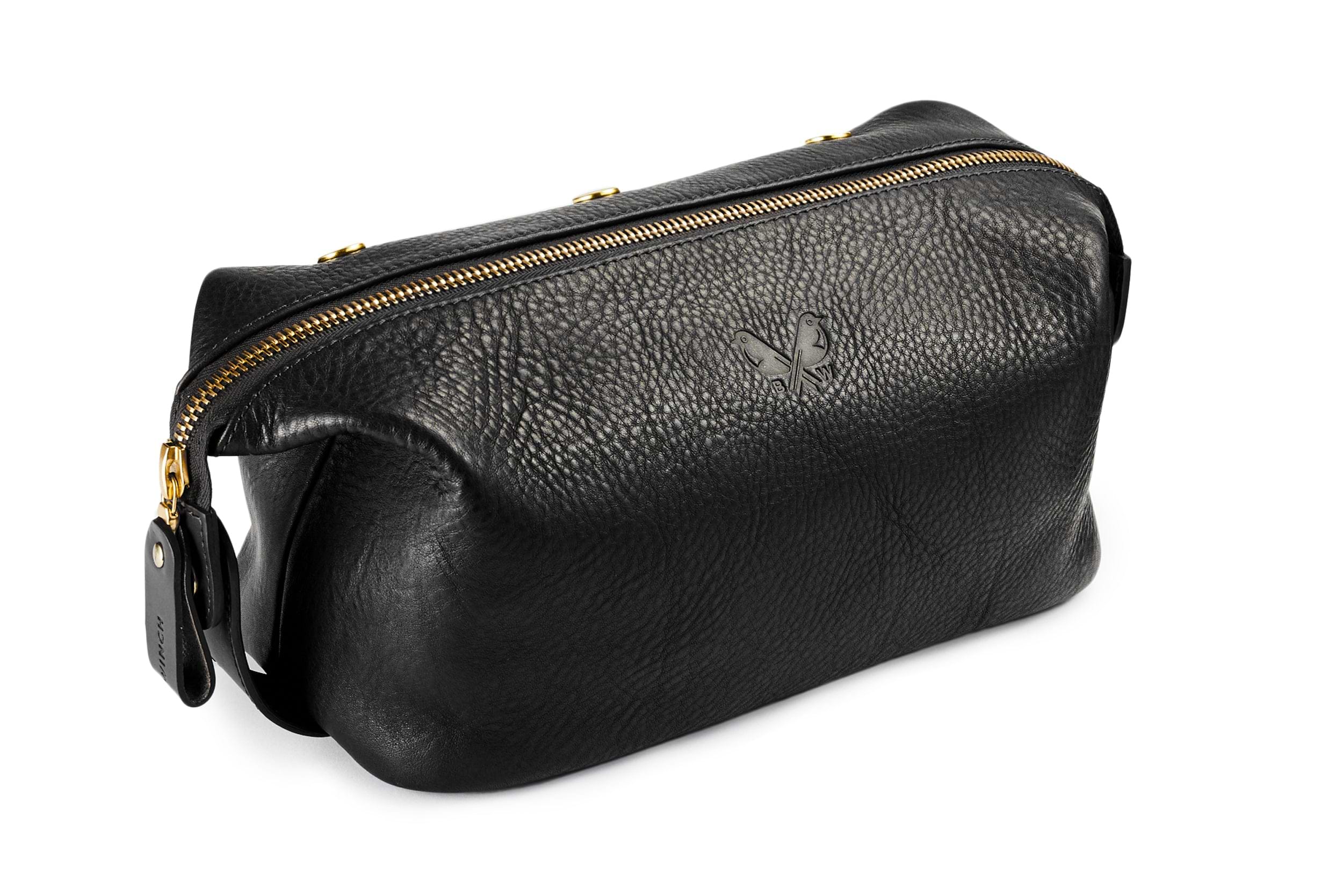 Leather Wash Bag / Dopp Kit - Black