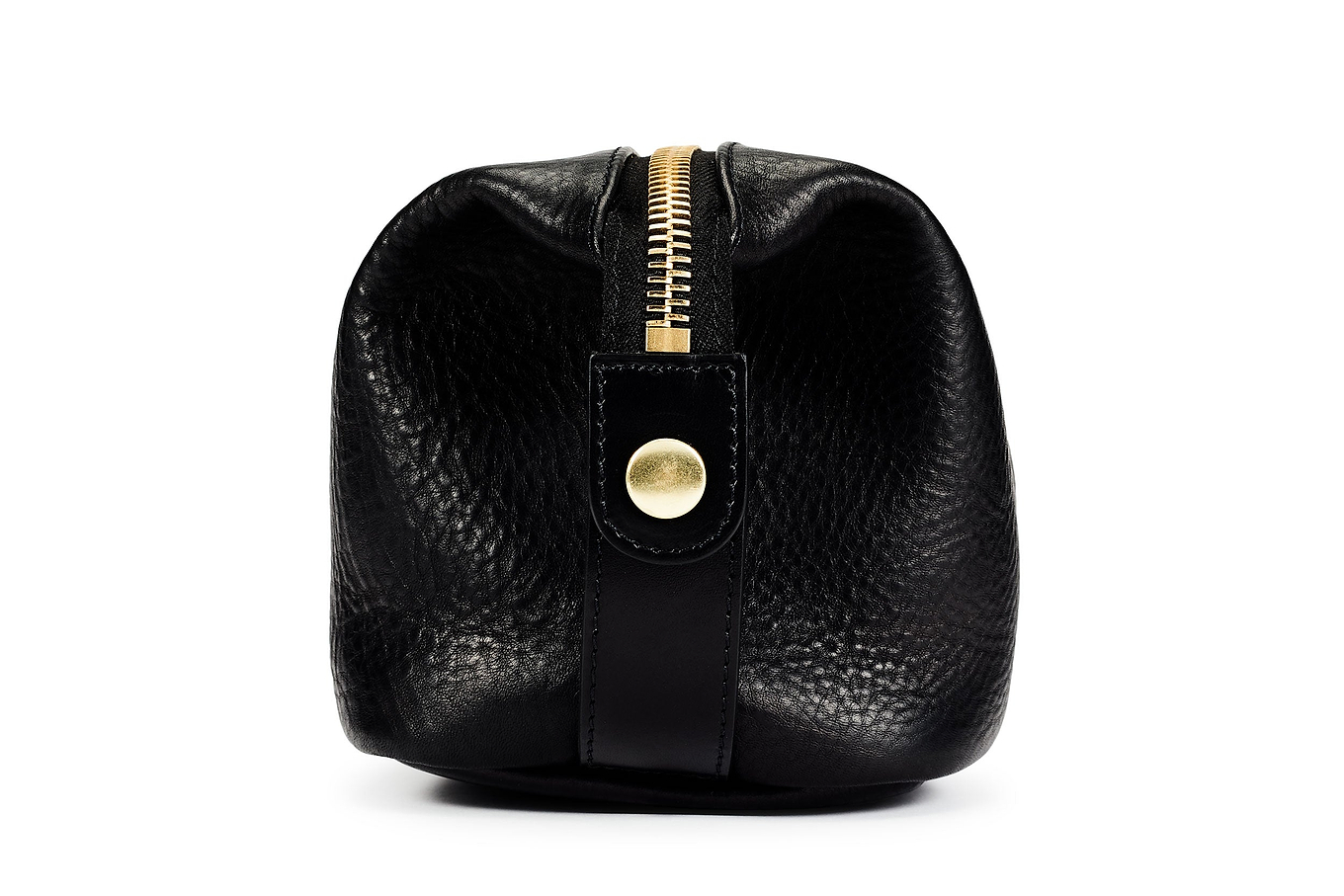 side view of black leather dopp kit