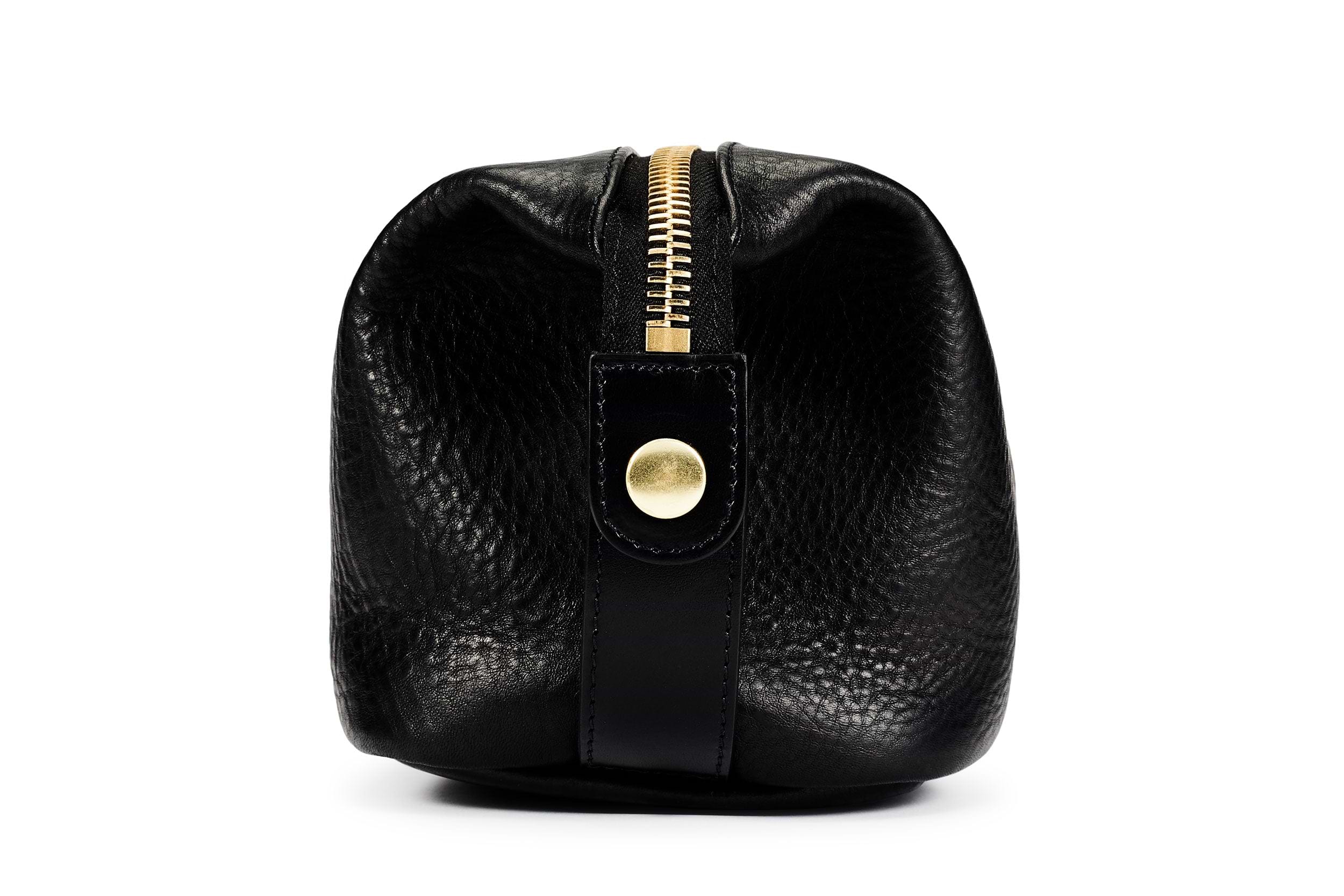 Leather Wash Bag / Dopp Kit - Black