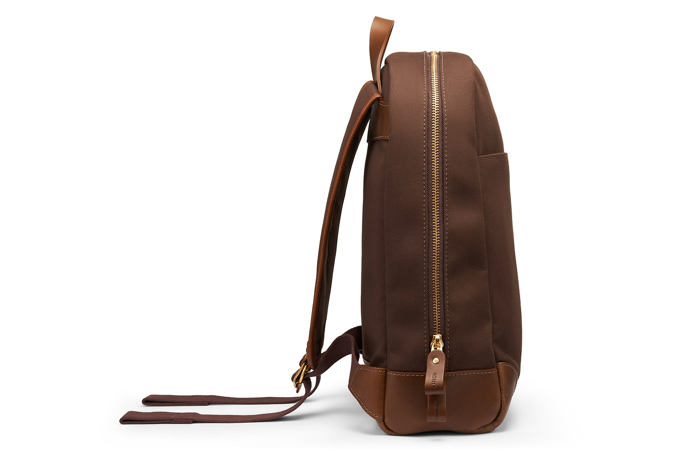 side view of brown mens luxury backpack