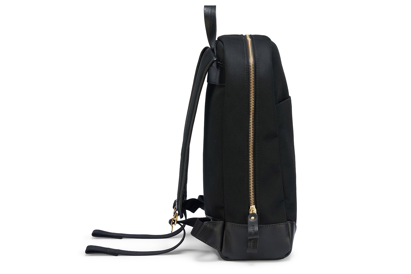 Side view of canvas mens black backpack