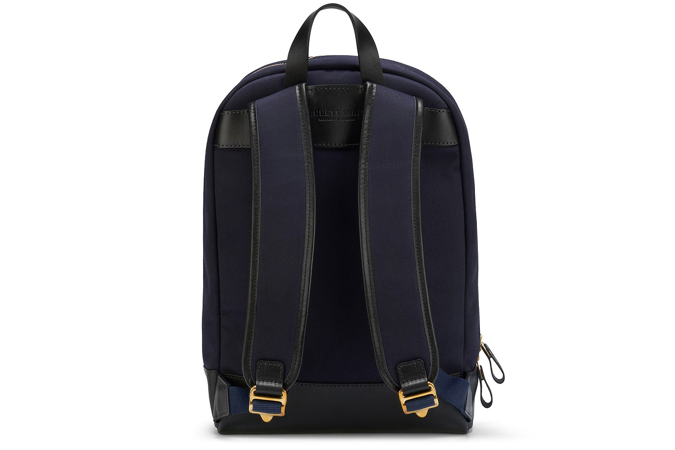 back side of luxury navy backpack