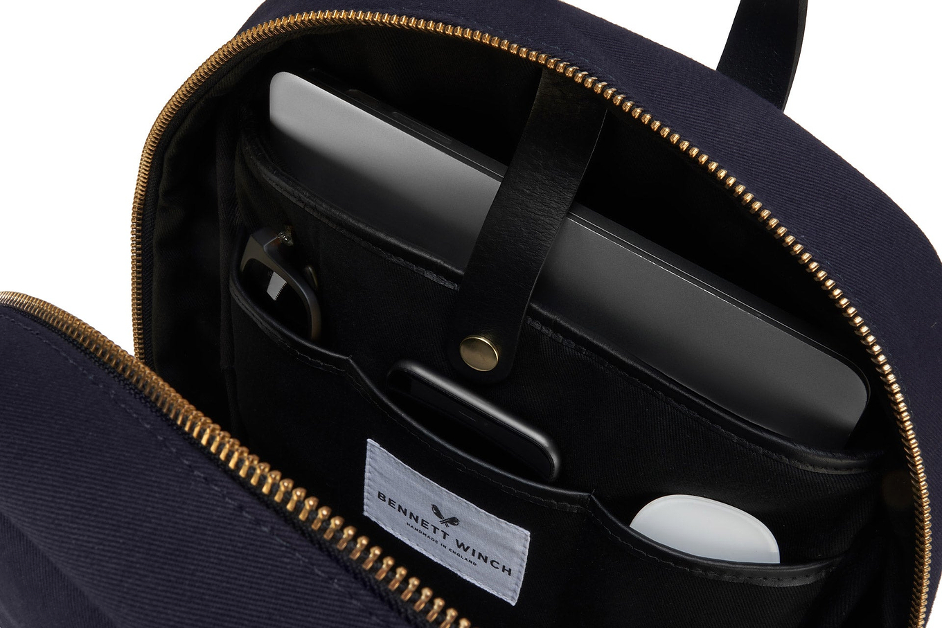 organization features of slim navy backpack