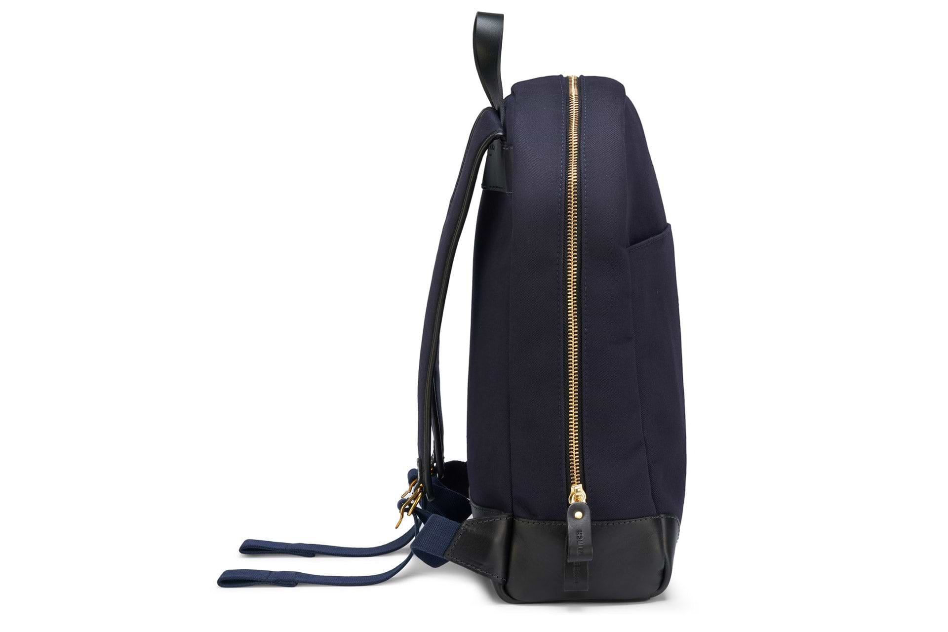 side angle of mens navy backpack
