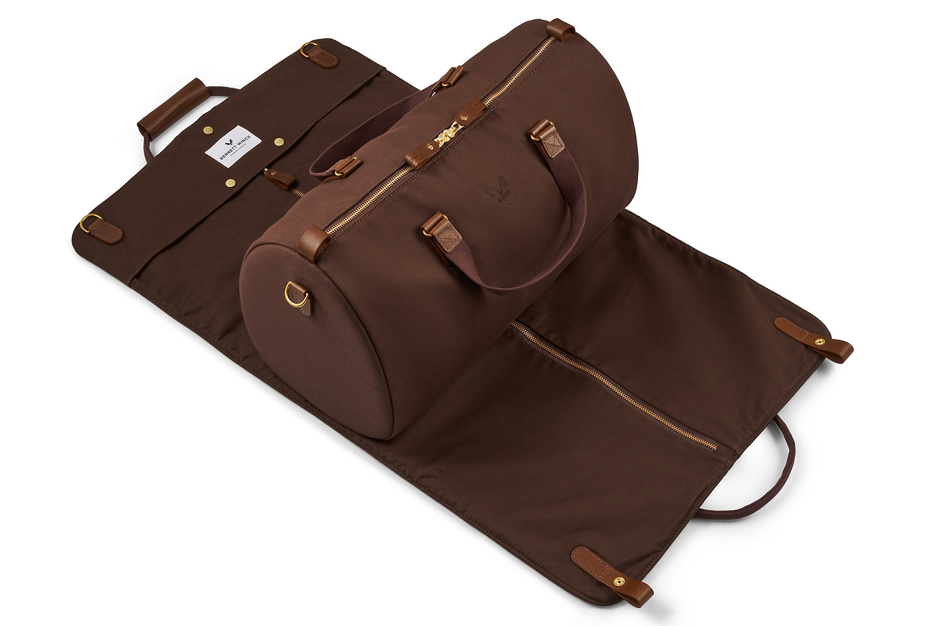 suit carrier holdall open view in brown