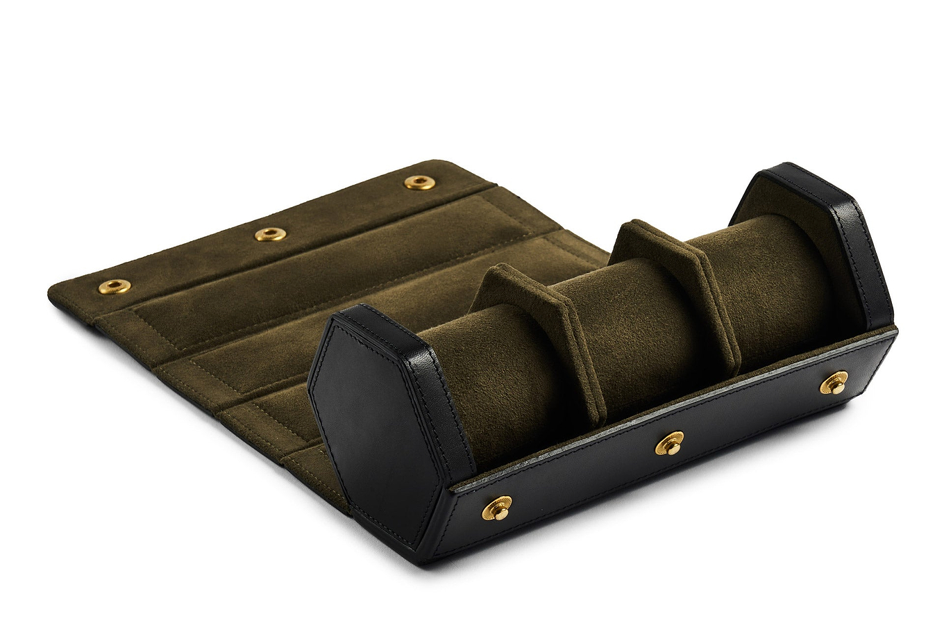 high end watch roll with green suede lining