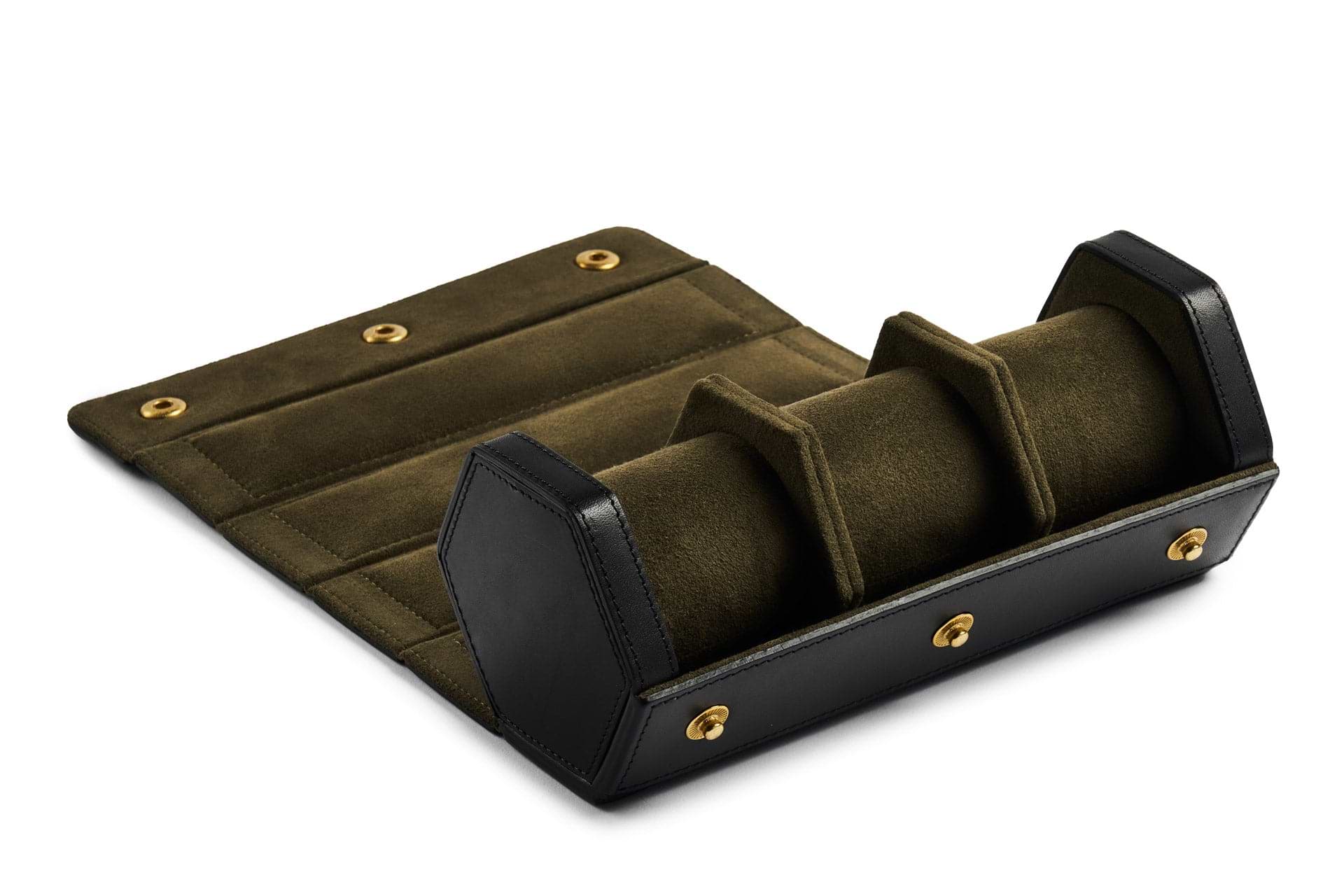 high end watch roll with green suede lining