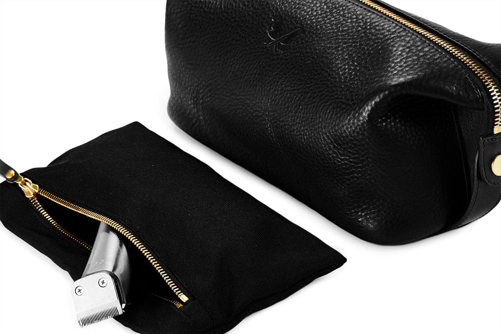 Leather Wash Bag / Dopp Kit - Black