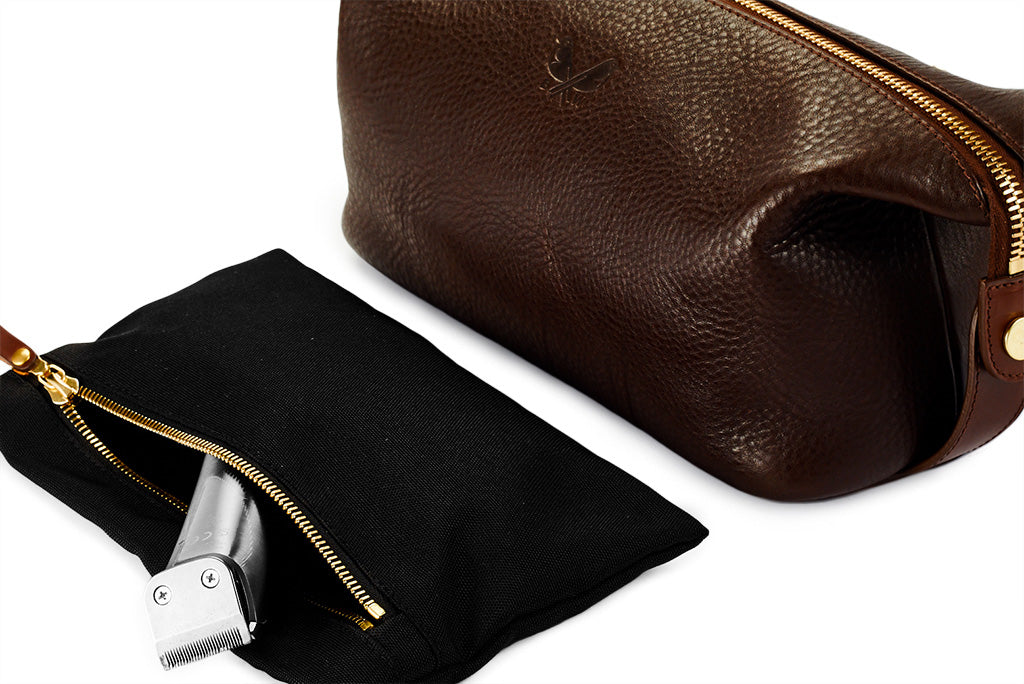 Leather Wash Bag / Dopp Kit - Brown