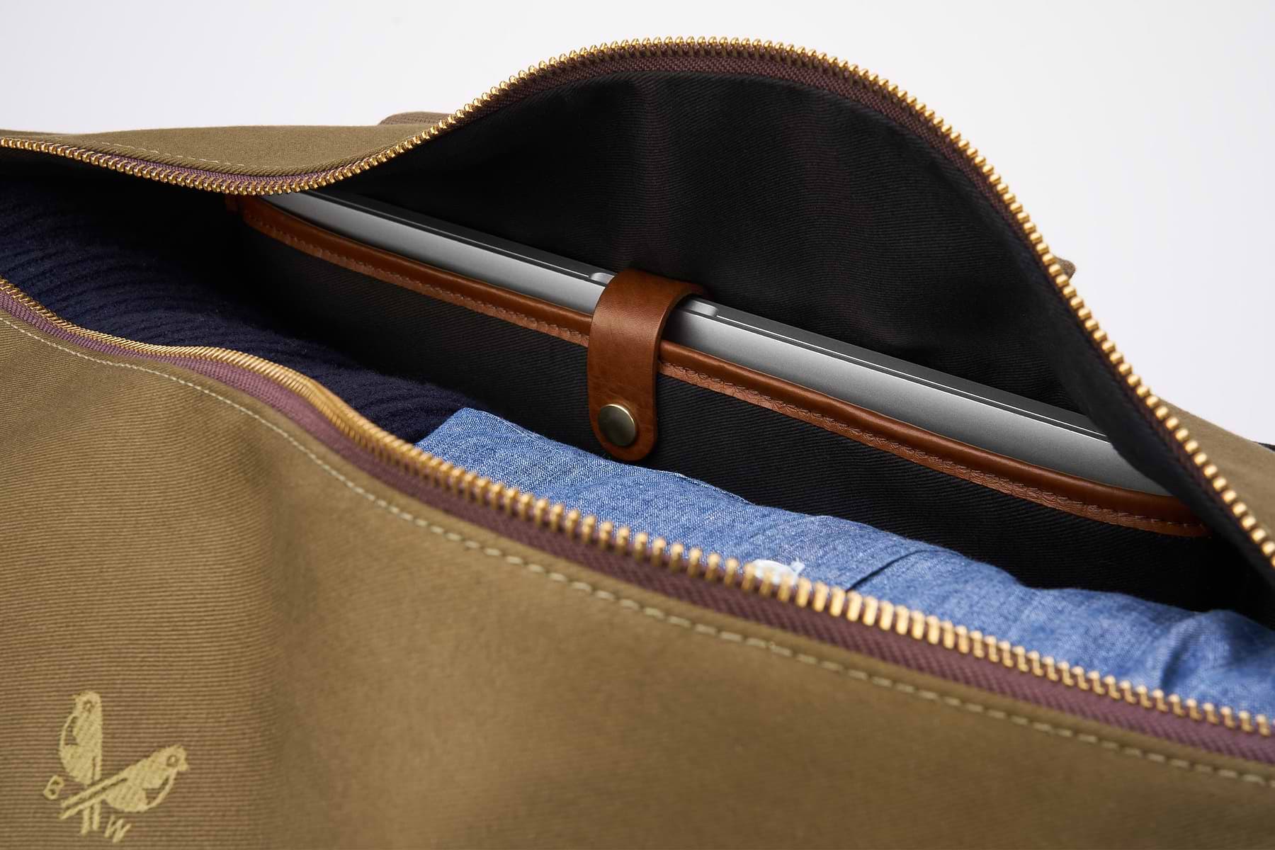 close up of weekender with a laptop compartment from Bennett Winch