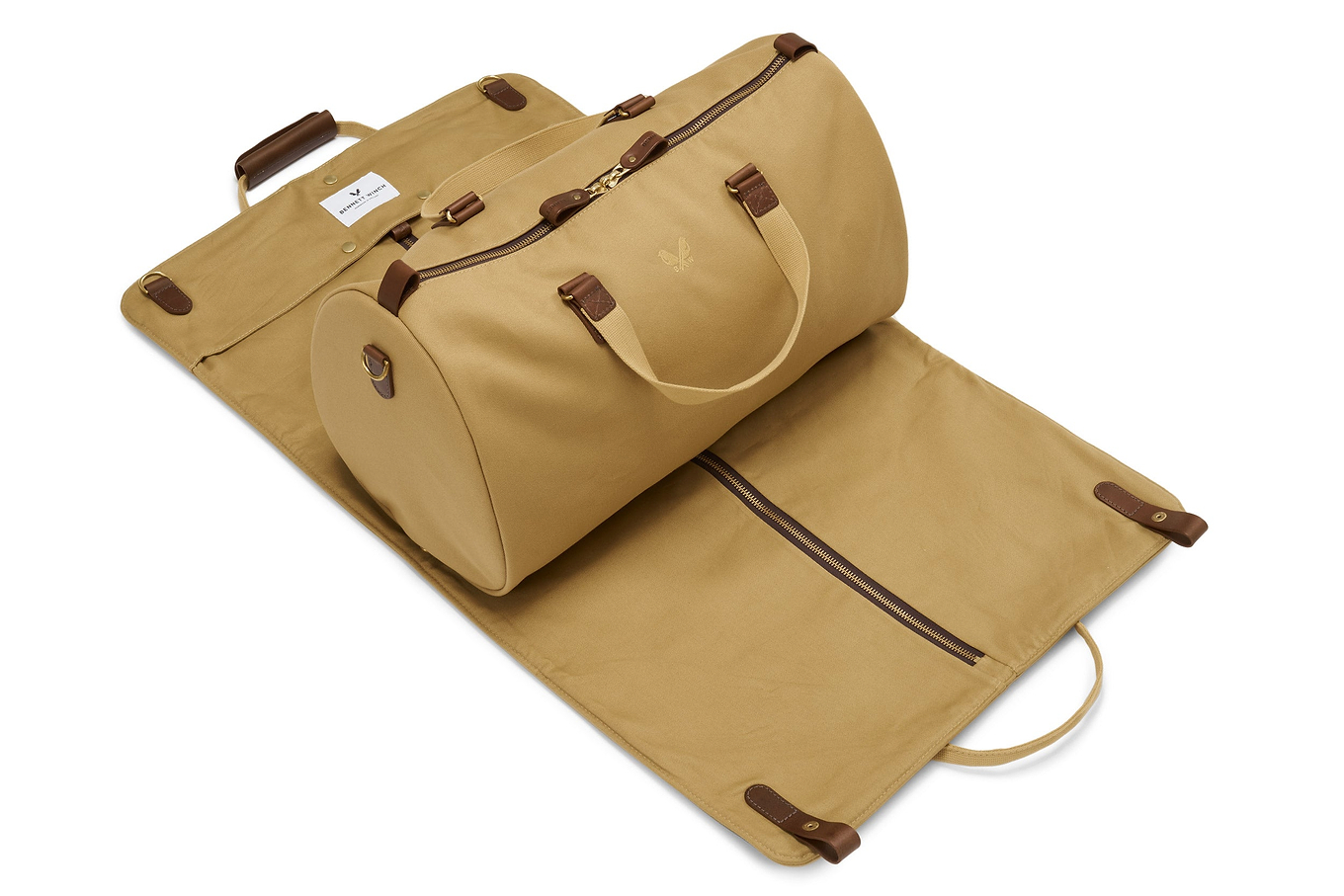 suit carrier holdall open view in tan
