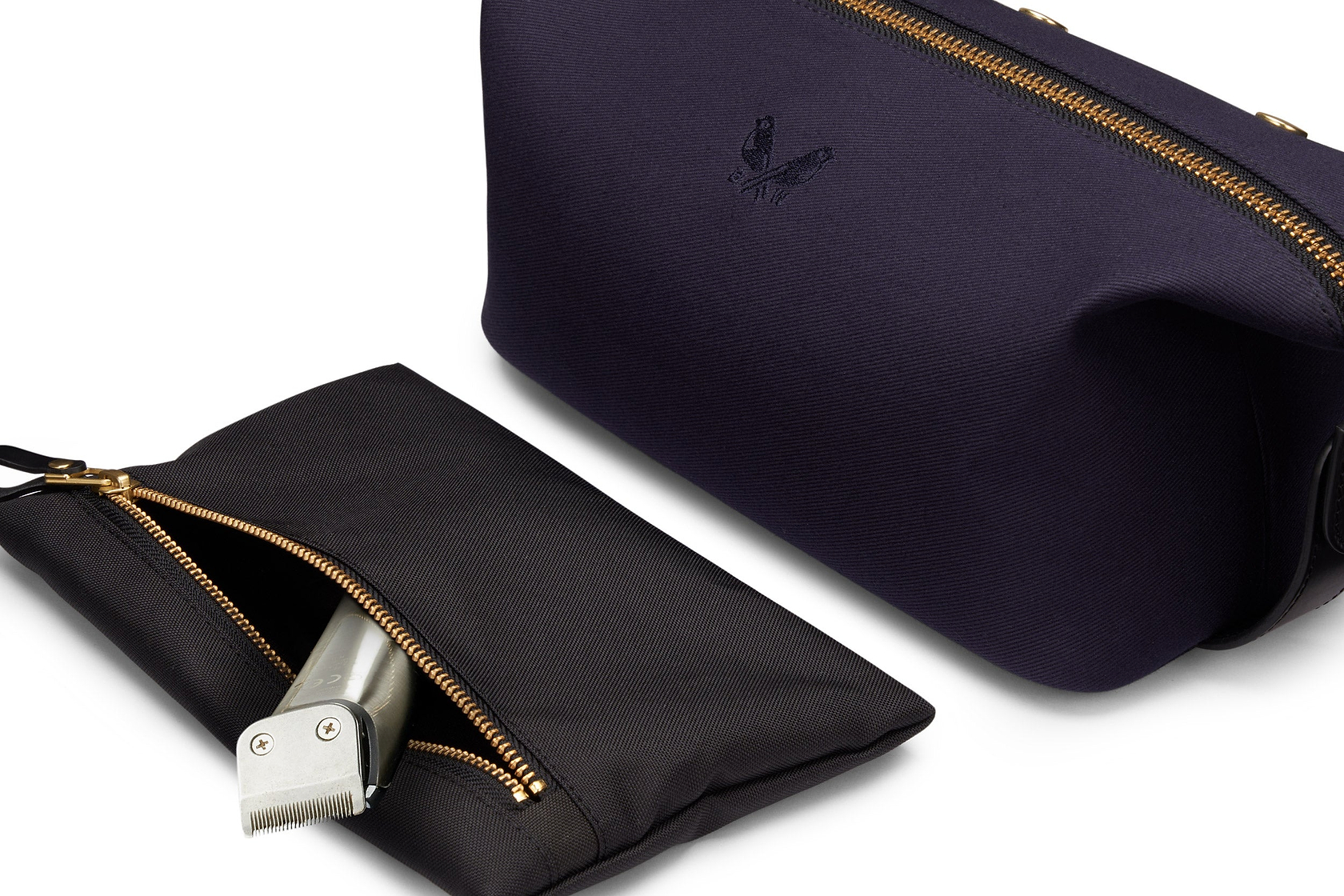 navy wash bag with removable wet compartment